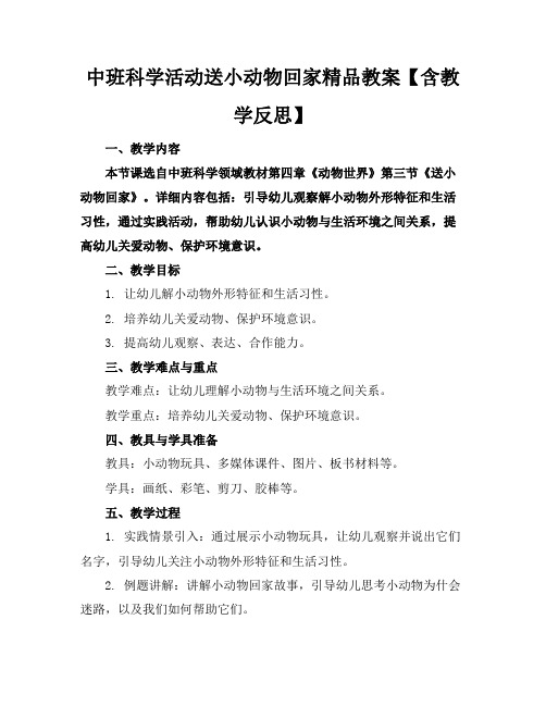 中班科学活动送小动物回家精品教案【含教学反思】