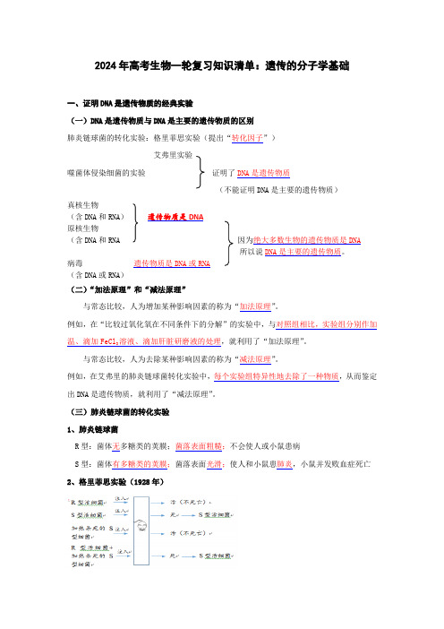 2024年高考生物一轮复习知识清单：遗传的分子学基础