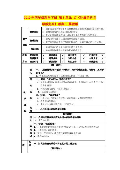 2019年四年级科学下册 第5单元 17《让瘪的乒乓球鼓起来》教案1 翼教版