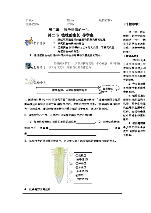 第三单元第二章第二节 植株的生长 导学案