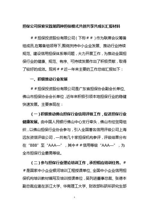 担保公司探索实践第四种担保模式共创共享共成长汇报材料