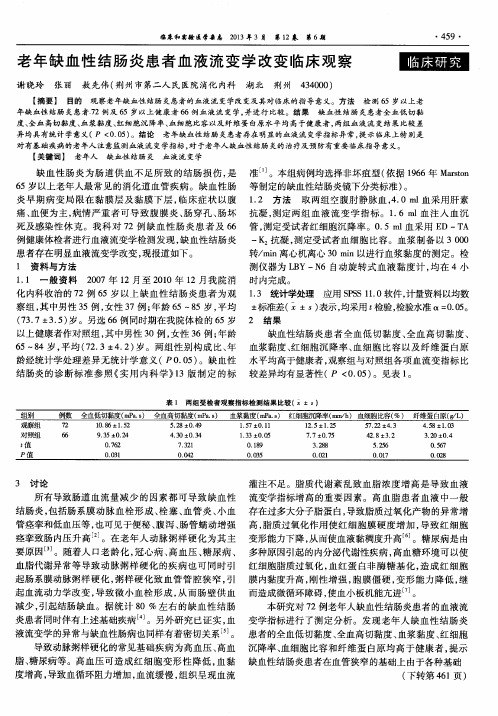 老年缺血性结肠炎患者血液流变学改变临床观察