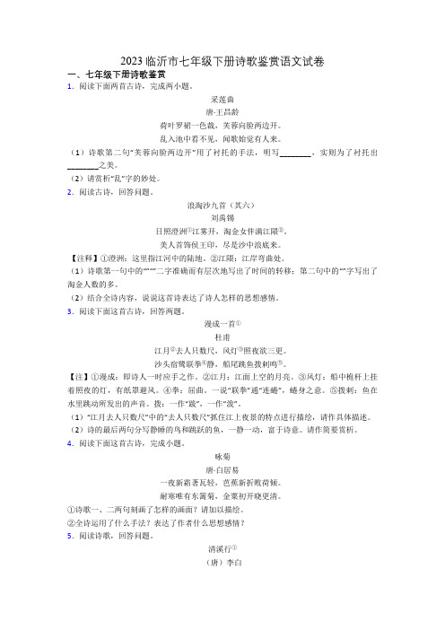 2023临沂市七年级下册诗歌鉴赏语文试卷