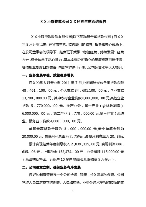 小额贷款公司经营年度总结报告