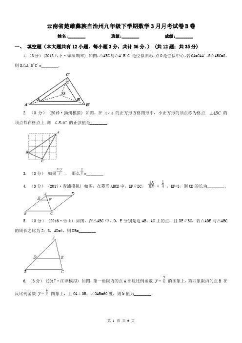 云南省楚雄彝族自治州九年级下学期数学3月月考试卷B卷