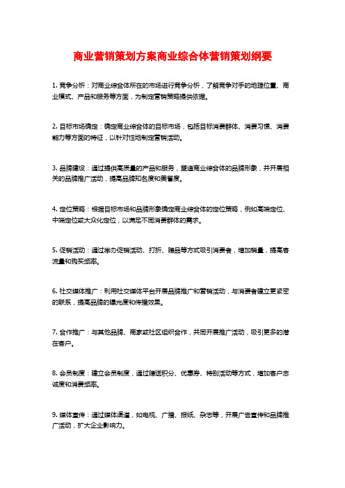 商业营销策划方案商业综合体营销策划纲要