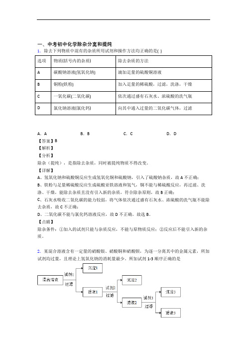 中考化学除杂分离和提纯综合题汇编含答案