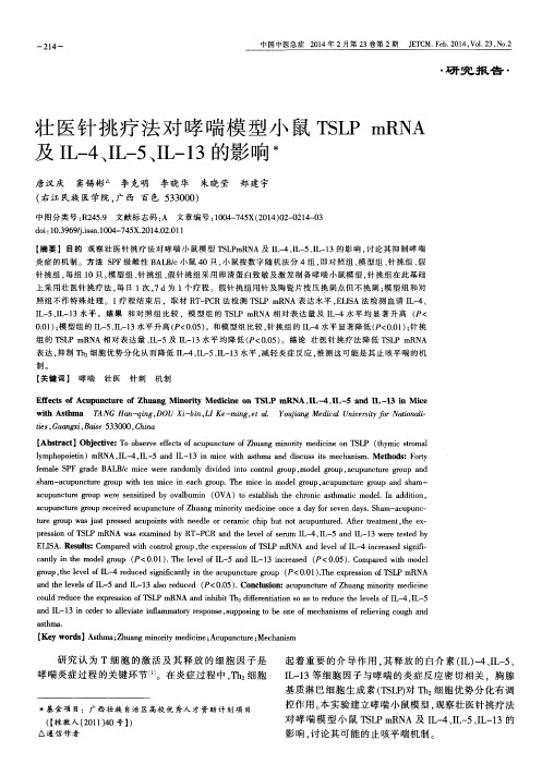 壮医针挑疗法对哮喘模型小鼠TSLP mRNA及IL-4、IL-5、IL-13的影响