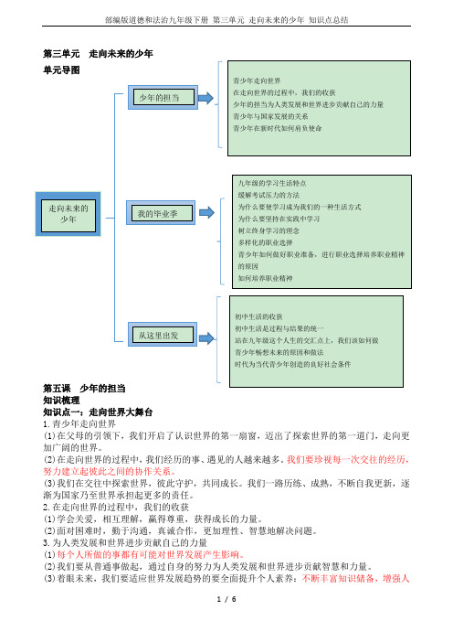 部编版道德和法治九年级下册 第三单元 走向未来的少年 知识点总结