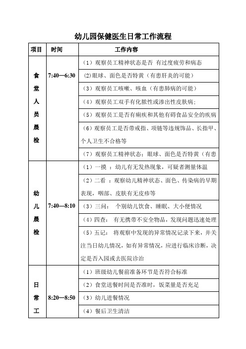 幼儿园保健医生日常工作流程