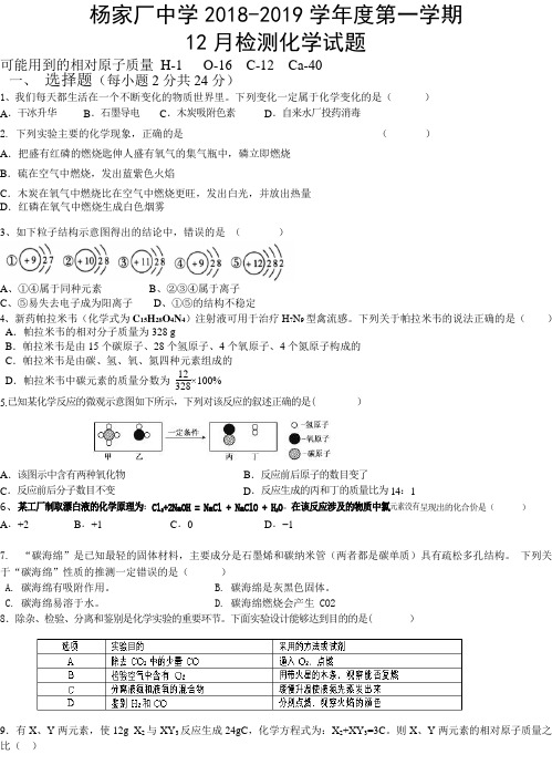 2018-2019学年度第一学期12月检测九年级化学试题11