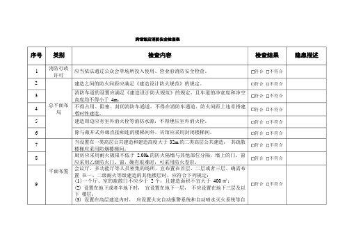 宾馆饭店消防安全安全检查表