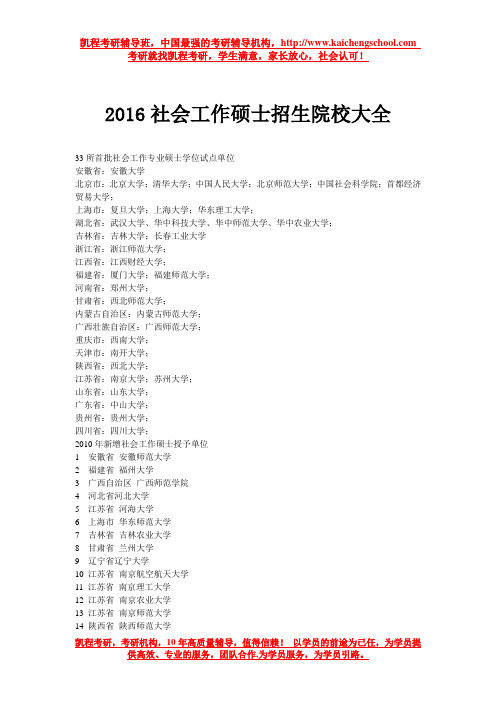 2016社会工作硕士招生院校大全