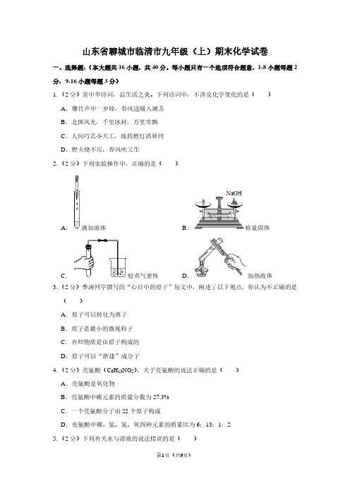 山东省聊城市临清市九年级(上)期末化学试卷 (3)