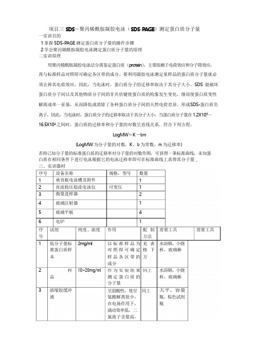 SDS-聚丙烯酰胺凝胶电泳测定蛋白质分子量