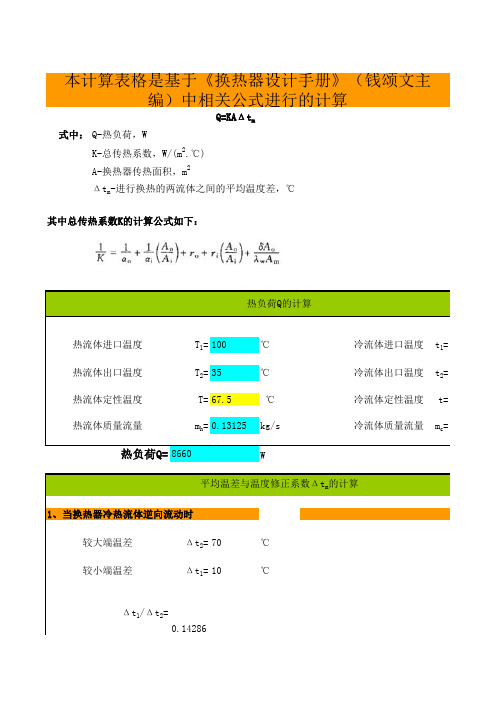 列管式-管壳式换热器换热面积计算软件-表格大全