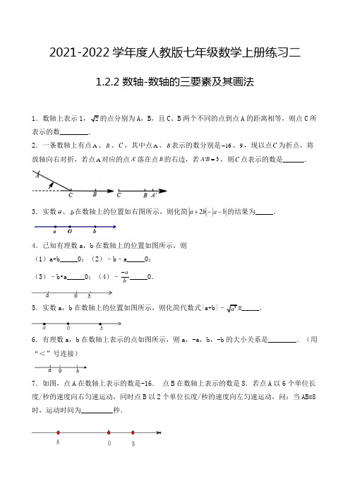 七年级数学上册1.2.2 数轴-数轴的三要素及其画法 填空题专项练习二(人教版,含解析)