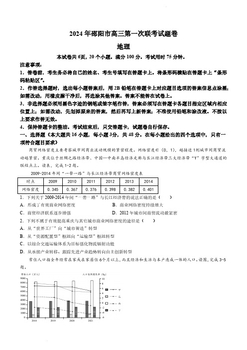 2024届湖南省邵阳市高三第一次联考(邵阳一模)地理