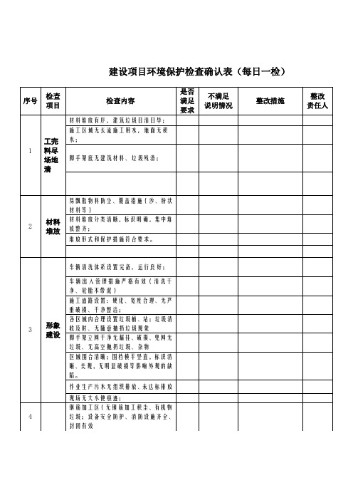 环境保护检查确认表(日检)