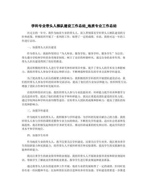 学科专业带头人梯队建设工作总结_地质专业工作总结