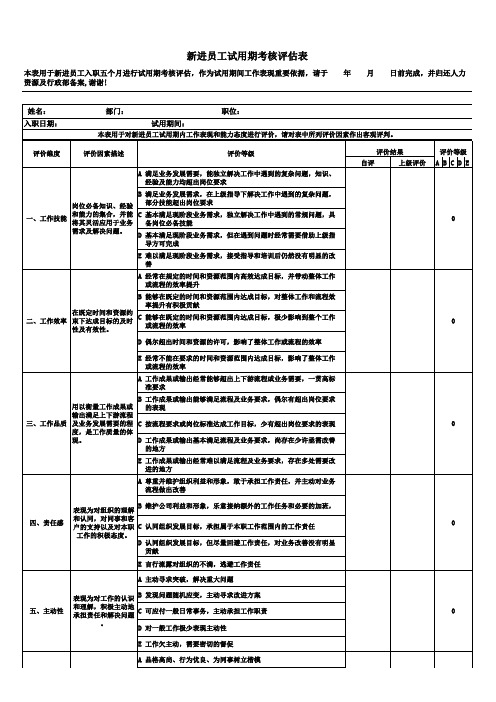 新员工入职考核评估表