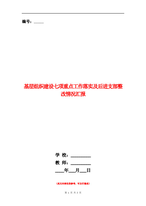 基层组织建设七项重点工作落实及后进支部整改情况汇报