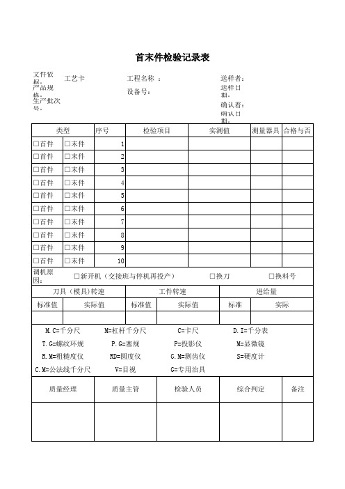 首末件检验记录表