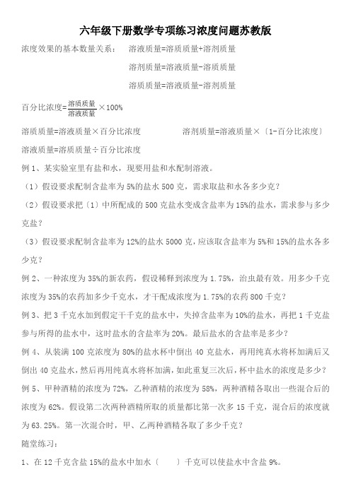 六年级下册数学专项练习浓度问题苏教版