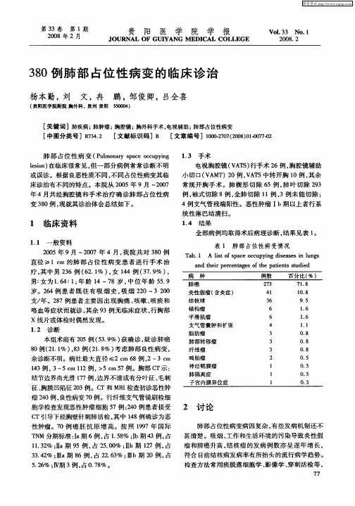 380例肺部占位性病变的临床诊治