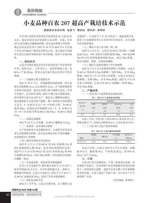 小麦品种百农207 超高产栽培技术示范