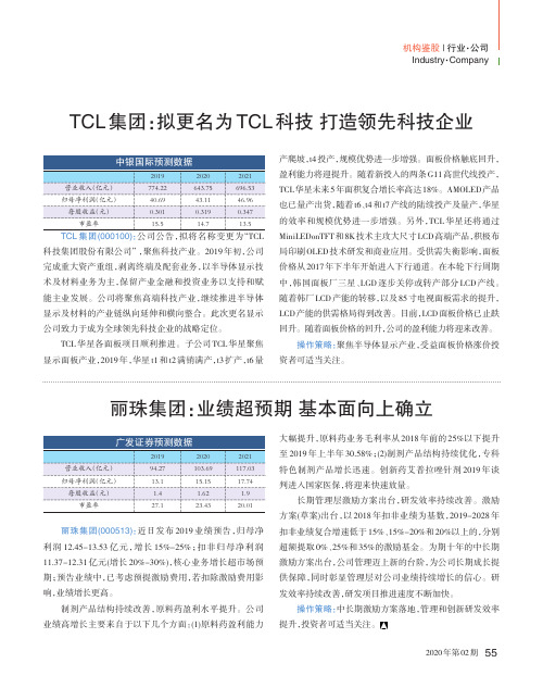 公司评级：TCL集团、丽珠集团