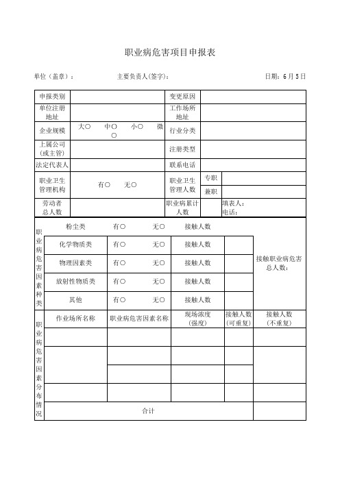 职业病危害项目申报表