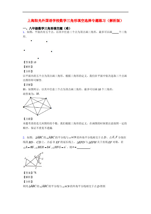 上海阳光外国语学校数学三角形填空选择专题练习(解析版)