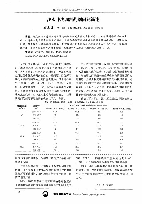 注水井浅调剖药剂问题简述