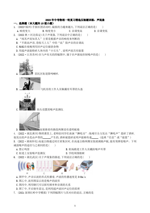 2023年中考物理一轮复习精选压轴题训练：声现象-试卷