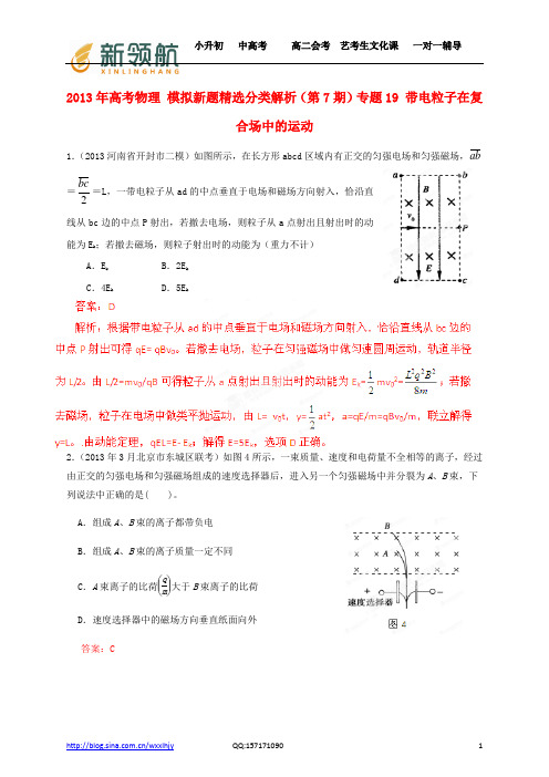 无锡新领航教育特供：2013年高考物理 模拟新题精选分类解析(第7期)专题19 带电粒子在复合场中的运动