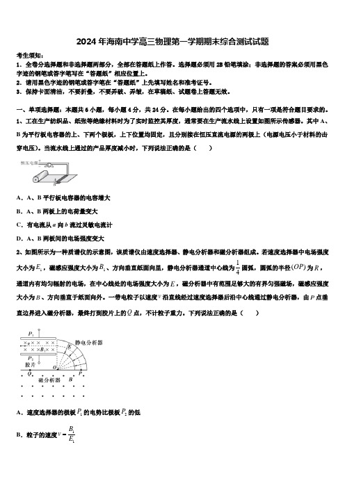 2024年海南中学高三物理第一学期期末综合测试试题含解析