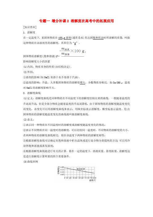 2018版高考化学总复习 专题一 增分补课2 溶解度在高考中的拓展应用教学案 苏教版