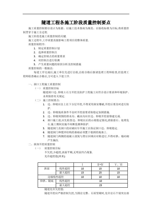 隧道工程各施工阶段质量控制要点[全面]