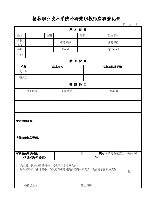 XX学院外聘兼职教师应聘登记表【模板】