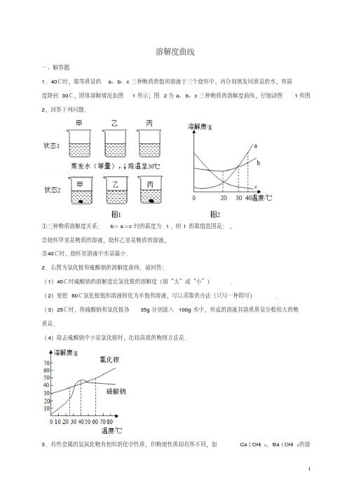 中考化学总复习专题训练溶解度曲线含解析