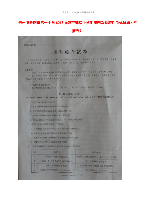 高三理综上学期第四次适应性考试试题扫描版