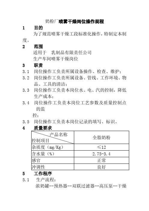 奶粉厂喷雾干燥岗位操作规程