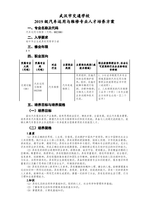 2019级汽车运用与维修专业(含技能高考)人才培养方案(专业部已审)