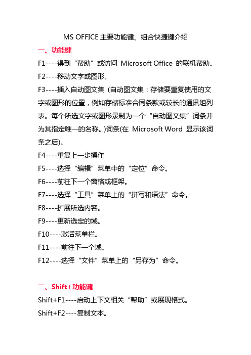 MS OFFICE主要功能键、组合快捷键介绍