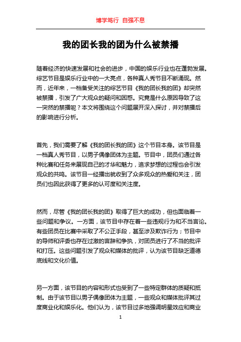 我的团长我的团为什么被禁播