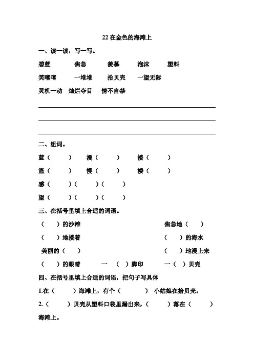 语文S版语文三年级下册第6单元22在金色的沙滩上(课时训练) 课后练习试卷一课一练