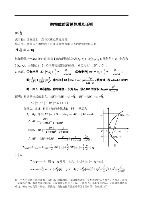 高中数学抛物线的性质归纳及证明