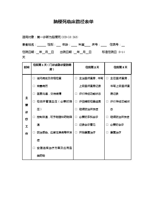 脑梗死临床路径表单