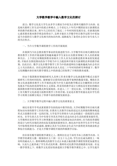 大学数学教学中融入数学文化的探讨